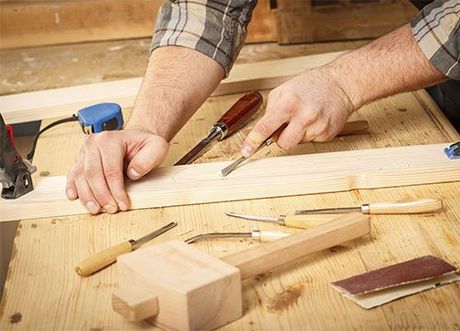 Woodworker working on project